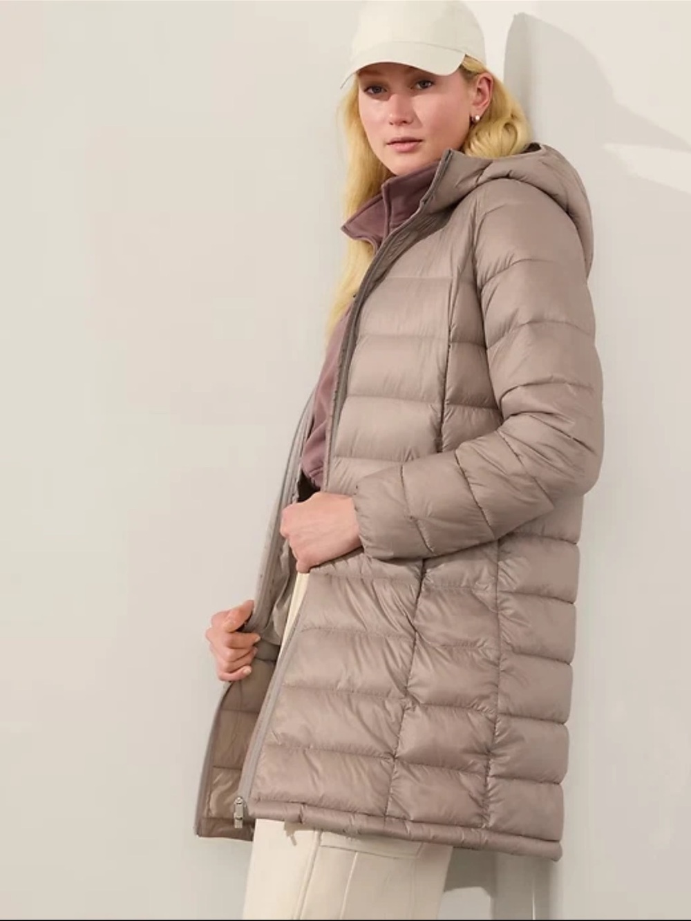 Athleta Taupey Mauve Aire Puffer Parka Two Way Zipper Size 2X